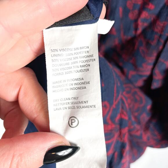 Jason Wu Print Midi Shirt Dress Blue Red Tie Neck Button Front Long Sleeve Sz 6‎ - Picture 15 of 15